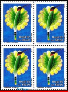 2380 BRAZIL 1992 DIABETES DAY, BIRDS, HUMMINGBIRD, HEALTH, MI# 2487, BLOCK MNH