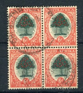 SOUTH AFRICA; 1940s early Pictorial issue fine used 6d. Postmark Block of 4