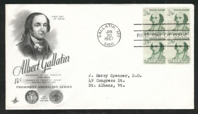 1729 FDC Gallatin block on 1967 Art Craft Cache Addressed