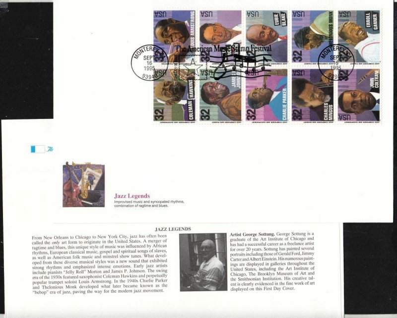 1995 American Music Jazz Sc 2992a first day cover Fleetwood jumbo