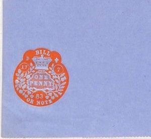 GB REVENUES Embossed One Penny *Bill Or Note* UNUSED Stamped Paper 1883 GZ158 