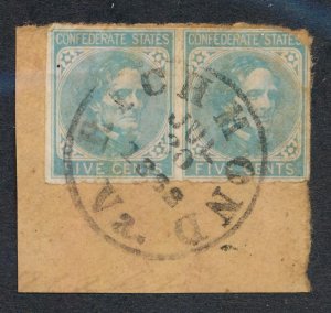 UNITED STATES (US) CONFEDERATE 6 USED PAIR ON PIECE 