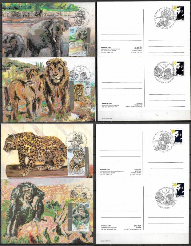 ISRAEL STAMPS 1992 SET OF 4 MAXI CARDS MC MAXIMUM CARDS ANIMALS OF ISRAELI ZOO