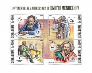 Sierra Leone - 2017 Dmitri Mendeleev - 4 Stamp Sheet - SRL171118a