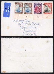 Bermuda KFVI 1d 1 1/2d x 2 and 6d Plate number examples on a Cover to the UK