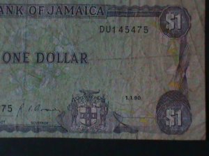 ​JAMAICA-1990-BANK OF JAMAICA-$1 -CIRCULATED-VF-34-YEARS OLD-WATER MARK