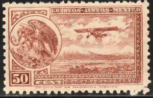 MEXICO C64, 50¢ ARMS & PLANE RE-ISSUE. MINT, NH. F-VF.