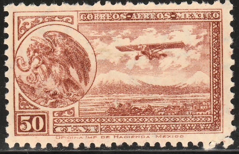 MEXICO C64, 50cents ARMS & PLANE RE-ISSUE. MINT, NH, F-VF.