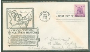 US 837 1938 3c Northwest Sesquicentennial addressed FDC with an Anderson cachet