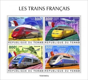 2020/10- CHAD- FRENCH TRAINS        4V complet set    MNH ** T 