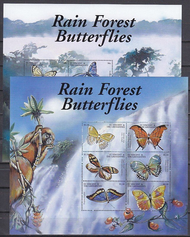 St. Vincent. Scott cat. 2920-2921. Rain Forest Butterflies on 2 sheets.