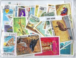 Asia Stamp Collection - 200 Different Stamps