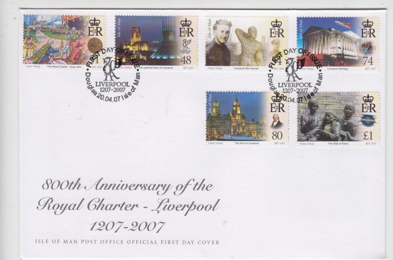 Isle of Man -  2007,  Liverpool 800th,  set of 6 on FDC