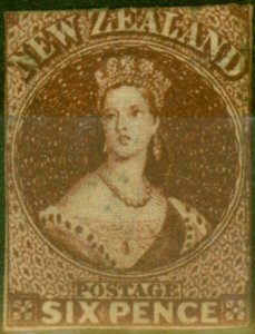 New Zealand 1862 6d Brown SG54 Roulette 7 Good MM CV £3750 Scarce 