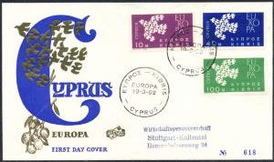 Cyprus 1962 Sc 201-3 Europa Bird Fauna Philatelic FDC HR