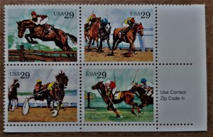 US #2759a 29c Sporting Horses MNH block of 4 (1993)