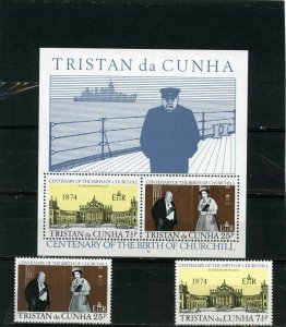 TRISTAN DA CUNHA 1974 CIR WINSTON CHURCHILL SET OF 2 STAMPS & S/S MNH 