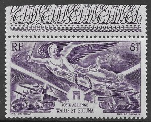 Wallis and Futuna 8f Air Mail issue of 1946, Scott C1 MNH, Fancy Selvedge