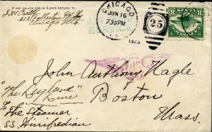 #C4 ON COVER AIRMAIL & STEAMER FROM CHICAGO, IL. TO BOSTON, MA. BN6303