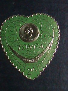 ​TONGA 1964 SC#138 GOLD REPLICA HEART SHAPE-LT.PINK-2 SHILLINGS-STAMP-MNH VF