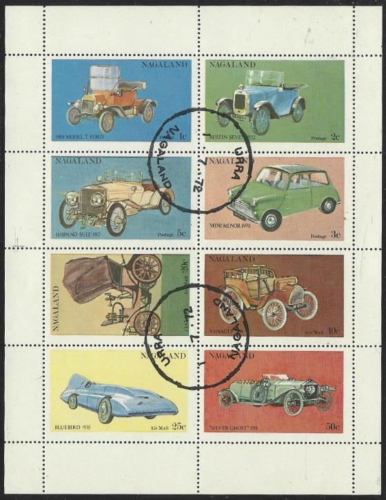 Nagaland: CTO (Used) Miniature Sheet of 8 Cars