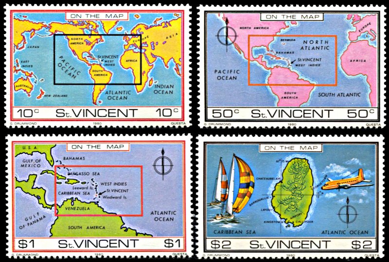 Saint Vincent 611-614, MNH, Location of Saint Vincent