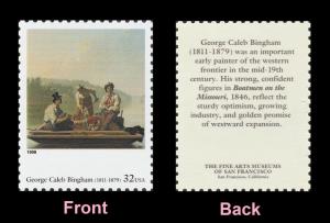 US 3236f American Art Boatmen Missouri George Caleb Bingham 32c single MNH 1998