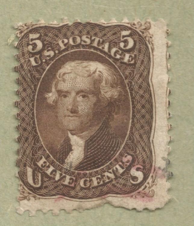 Scott # 76 5 cent Brown Jefferson  1861-1866.