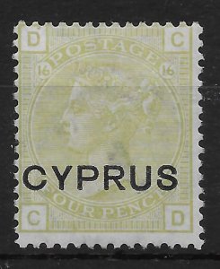 CYPRUS SG4 1880 4d SAGE-GREEN OVPT ON GB MTD MINT