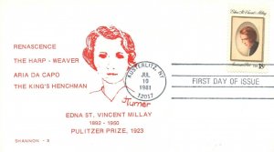 1981 FDC - Edna St Vincent Millay - Better Cachet - F25150