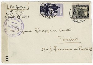 Libya 1941 Military cancel on airmail cover to Italy, censored