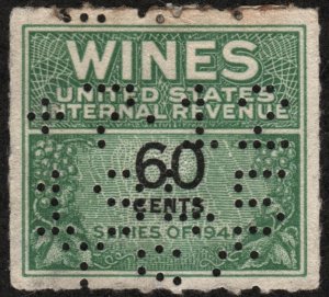 RE140 60¢ Wine Revenue Stamp (1942) Perfin