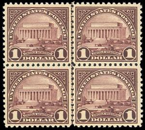 571, Mint $1 VF NH Block of Four Stamps Lincoln Memorial Cat $320 - Stuart Katz