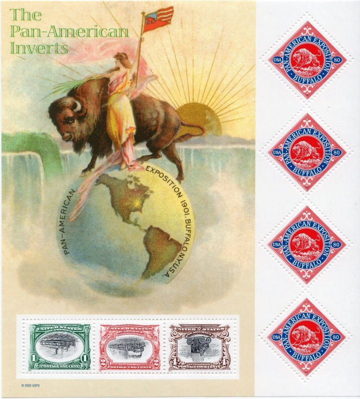 Scott #3505 Pan-American Inverts Sheet of 7 Stamps - Sealed Blue