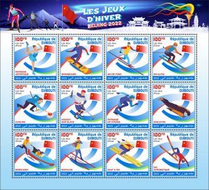 DJIBUTI - 2022 -  Winter Olympics - Perf 12v Sheet - Mint Never Hinged