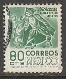 MEXICO 1094, 80¢ 1950 Defin 9th Issue Unwmkd Fosfo Coated. USED. F-VF.(1448)