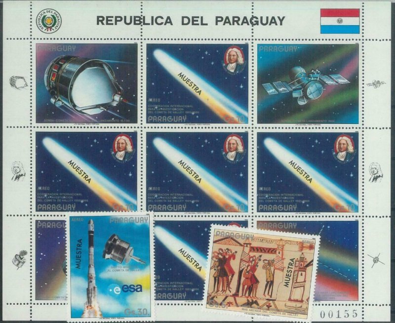 78581 -  PARAGUAY - STAMPS: 1986  SPACE Astro  3 values MNH - SPECIMEN Halley's