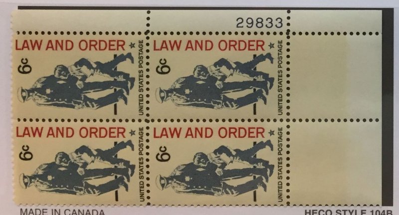 US #1343 PB (MNHOG) [Plate Block Mint No Hinge Original Gum] Law and Order