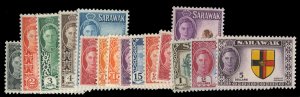 Sarawak #180-194 Cat$124, 1950 George VI, complete set, hinged