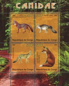 Congo Canin Fox Wild Animal Vulpes Cana Souvenir Sheet of 4 Stamps Mint NH