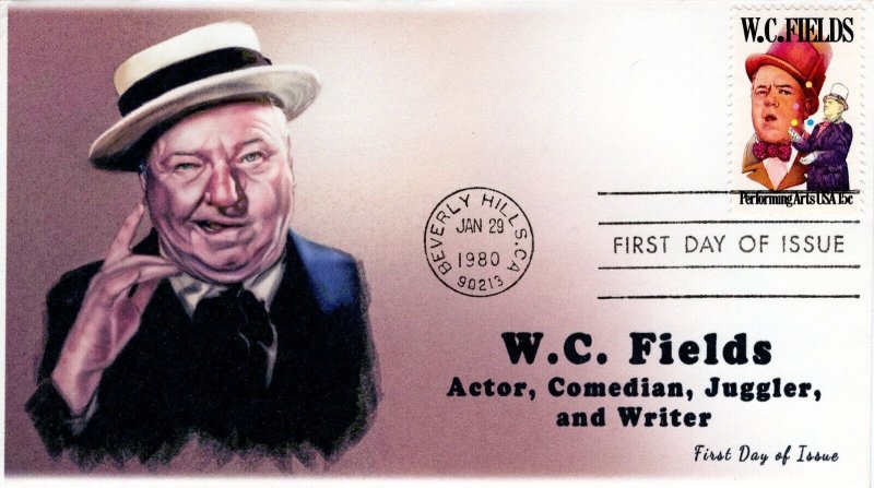 AO-1803, 1980, W.C. Fields, Add-on Cachet, First Day Cover, Standard Postmark, S