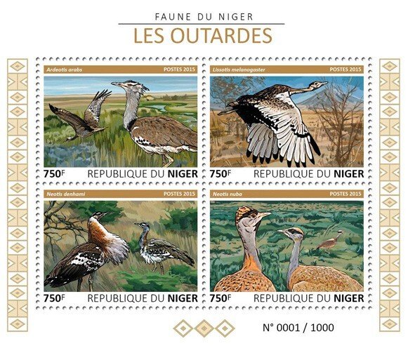 NIGER - 2015 - Bustards - Perf 4v Sheet - Mint Never Hinged