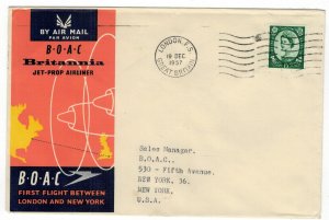 Great Britain 1957 Cover Stamps First Flight London New York United States BOAC