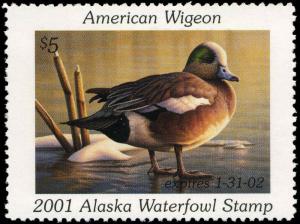 Alaska #17A 2001 État Canard Commun Eiders Hunter Type Tampon Par Greg Alexander 