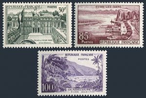 France 907-909, MNH. Mi 1232-1234. Elysee Palace,Evianles Bains,Sens River, 1959