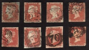 Lotx8, 1841 GB 1p Penny red Used, Sc 3, Sg 8, Imperforated, Plates?