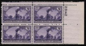 1944 Transcontinental Railroad Plate Block of 4 3c Stamps, Sc# 922, MNH, OG