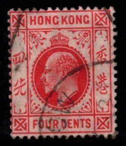 HONG KONG SG93 1907 4c CARMINE-RED USED