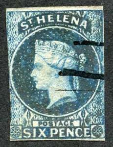 St Helena SG1 6d Blue used with manuscript cancel cat 180 pounds