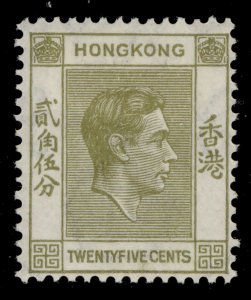 HONG KONG GVI SG150, 25c pale yellow-olive, M MINT.